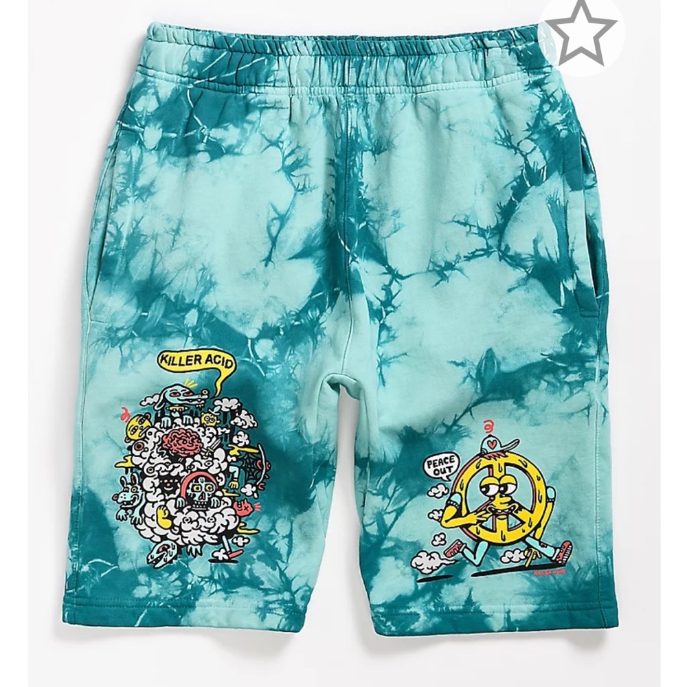 Killer Acid Peace Out Blue Tie Dye Elastic Waist Sweat Shorts